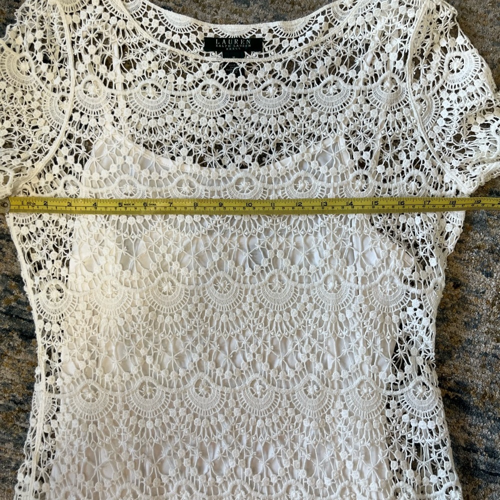 Ralph Lauren White Cotton Crochet Lace Short Sleeve Dress With Slip - Size M - Picture 7 of 12